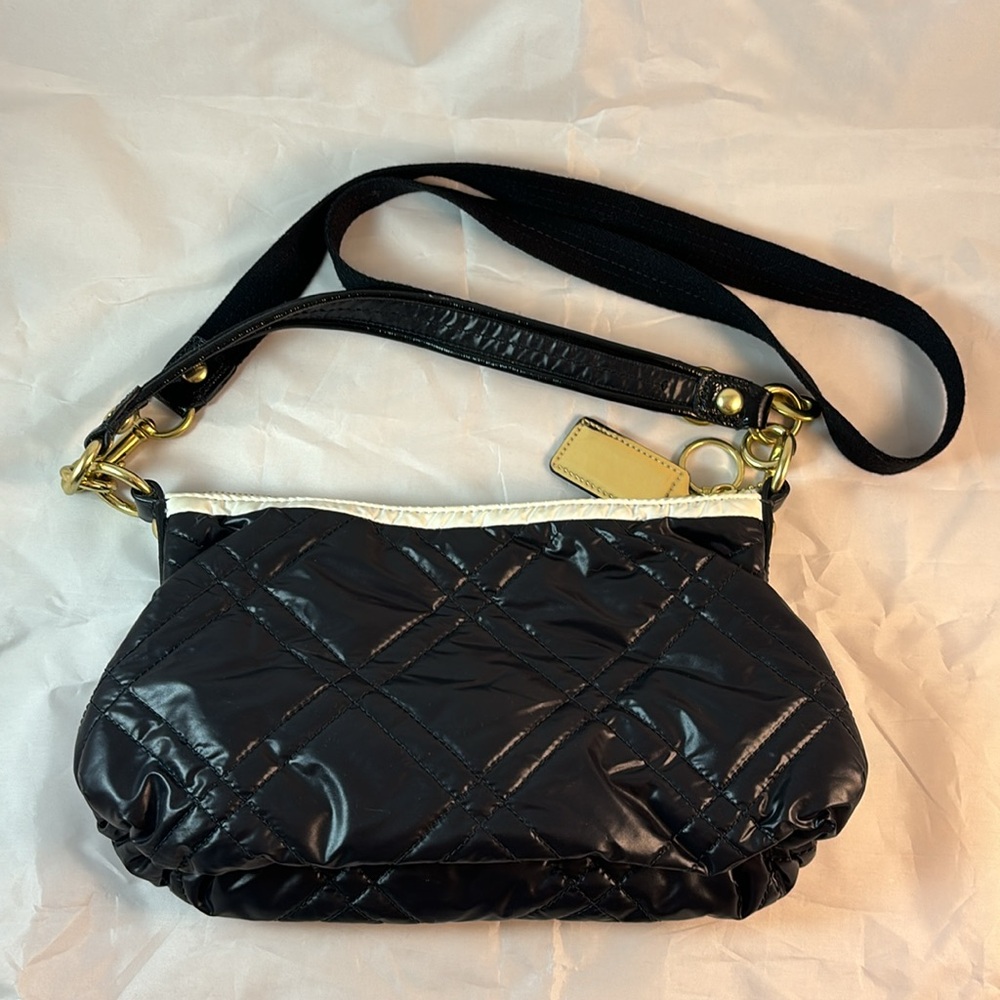 Coach Poppy Ski Bunny Black & White Quilted Nylon Crossbody Bag 15871 - Picture 14 of 16